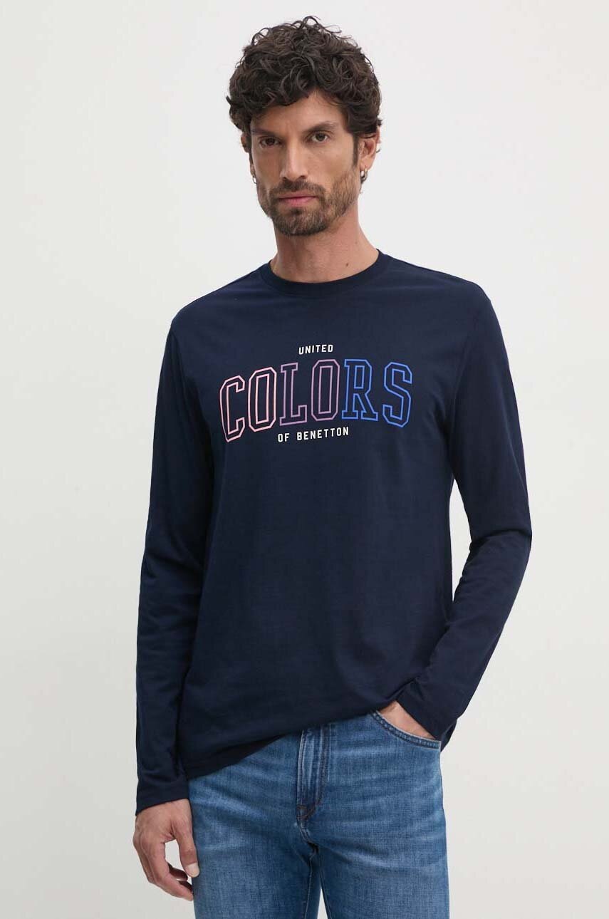 

Памучна блуза с дълги ръкави United Colors of Benetton в тъмносиньо с принт 3I1XU109C, Тъмносин