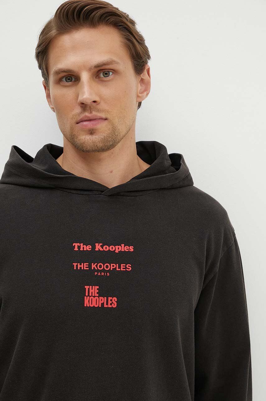 Bombažen Pulover The Kooples Moški, črna Barva, S Kapuco, HTSL29000K