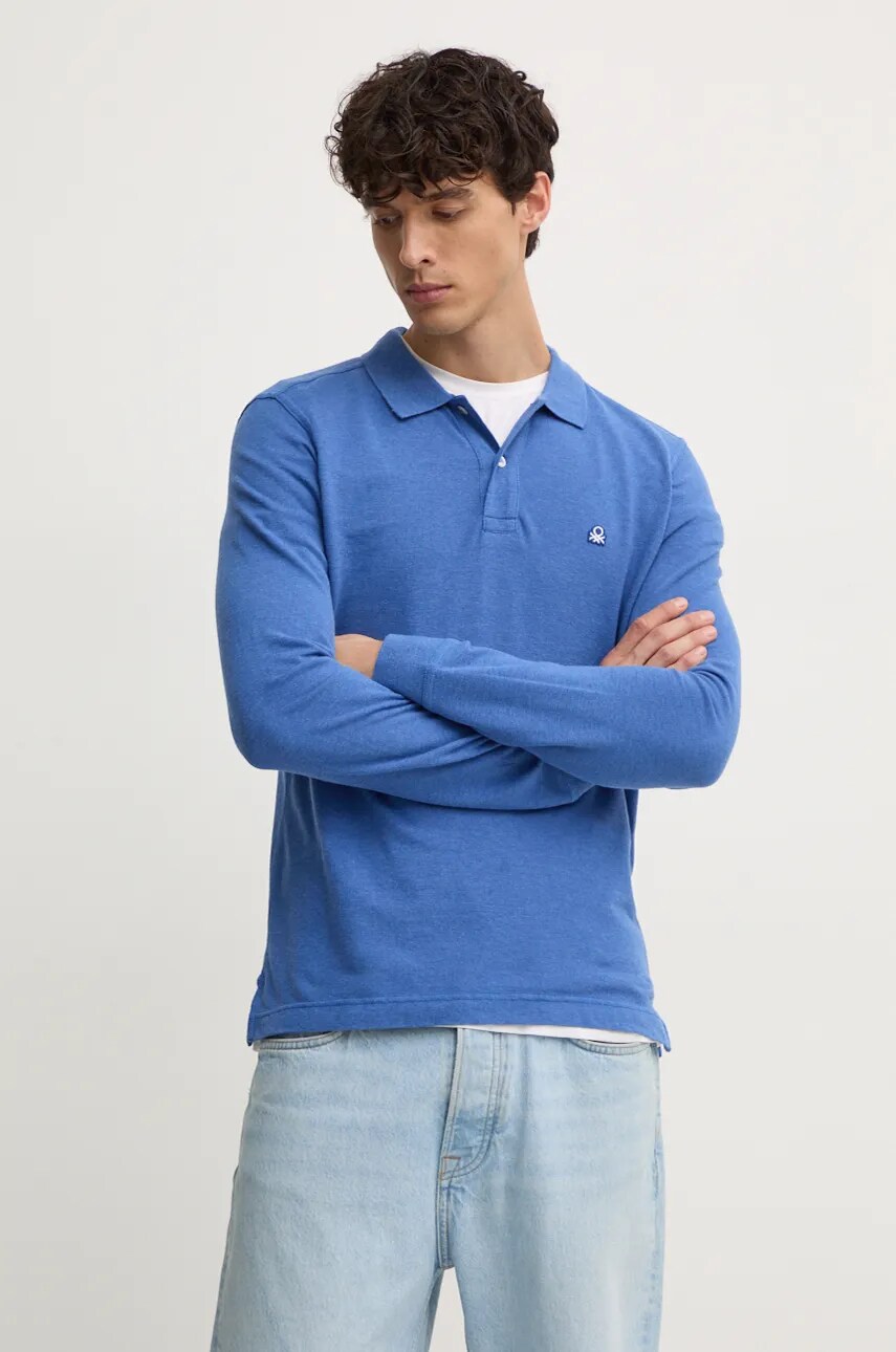 United Colors of Benetton longsleeve din bumbac culoarea violet, neted, 3088U3025