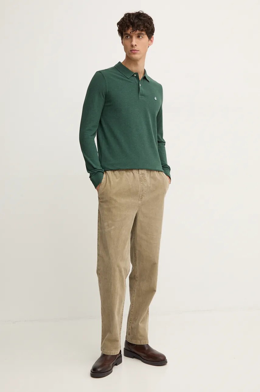 Хлопковый лонгслив United Colors of Benetton цвет зелёный однотонный 3088U3025 Хлопковый лонгслив United Colors of Benetton цвет зелёный однотонный 3088U3025