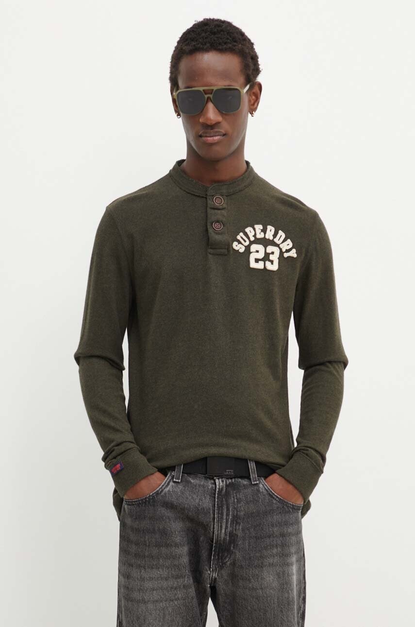Superdry longsleeve din bumbac culoarea verde, cu imprimeu, M6010838A-3KV