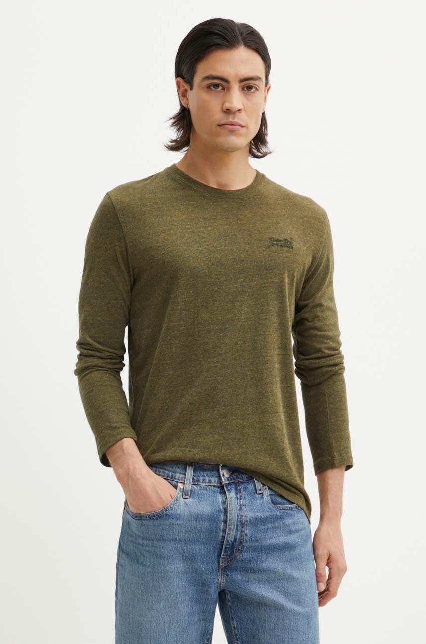 

Памучна блуза с дълги ръкави Superdry в зелено с изчистен дизайн M6010857A-1BG, Зелен
