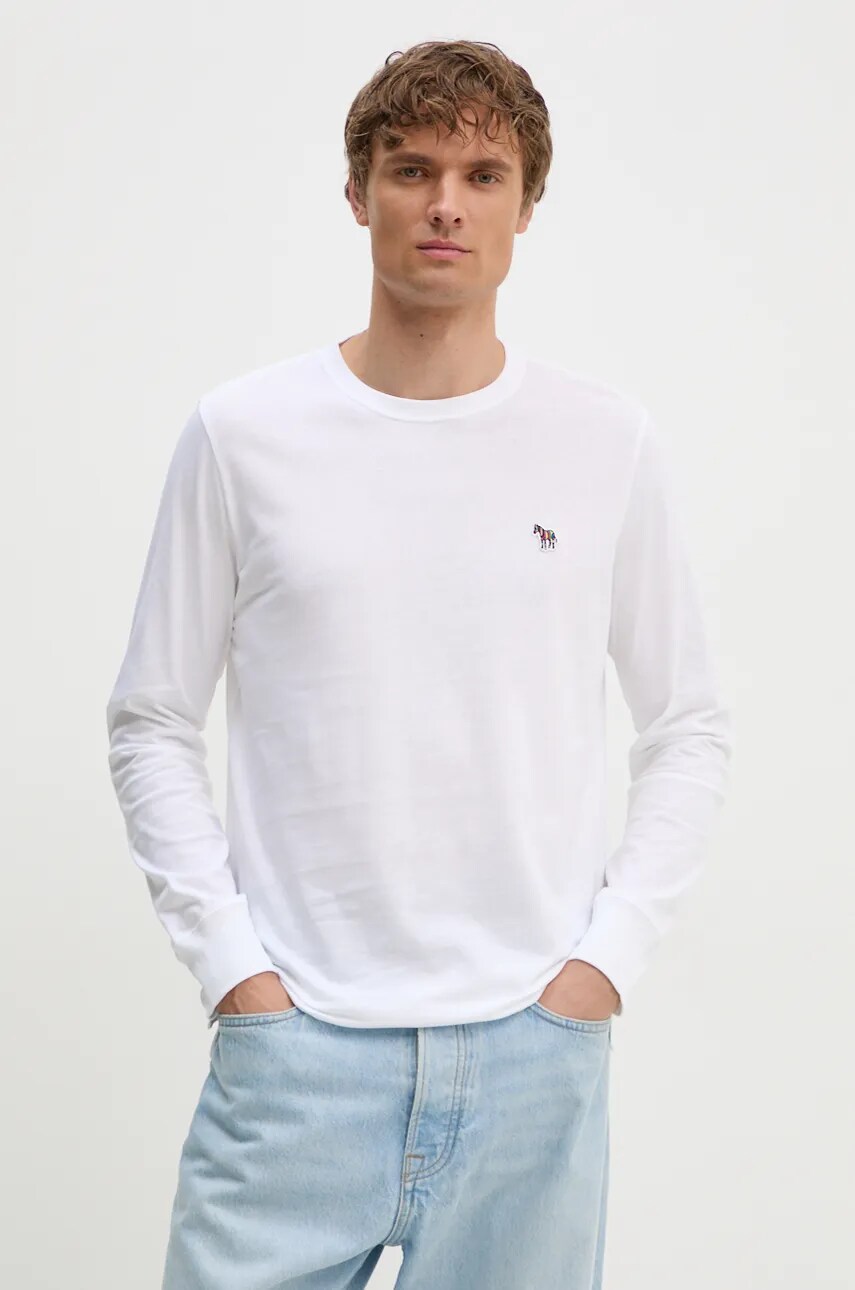 PS Paul Smith longsleeve din bumbac culoarea alb, neted, M2R.828R.KZEBRA