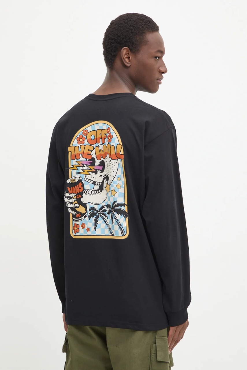 Vans longsleeve din bumbac culoarea negru, cu imprimeu, VN000KHSBLK1