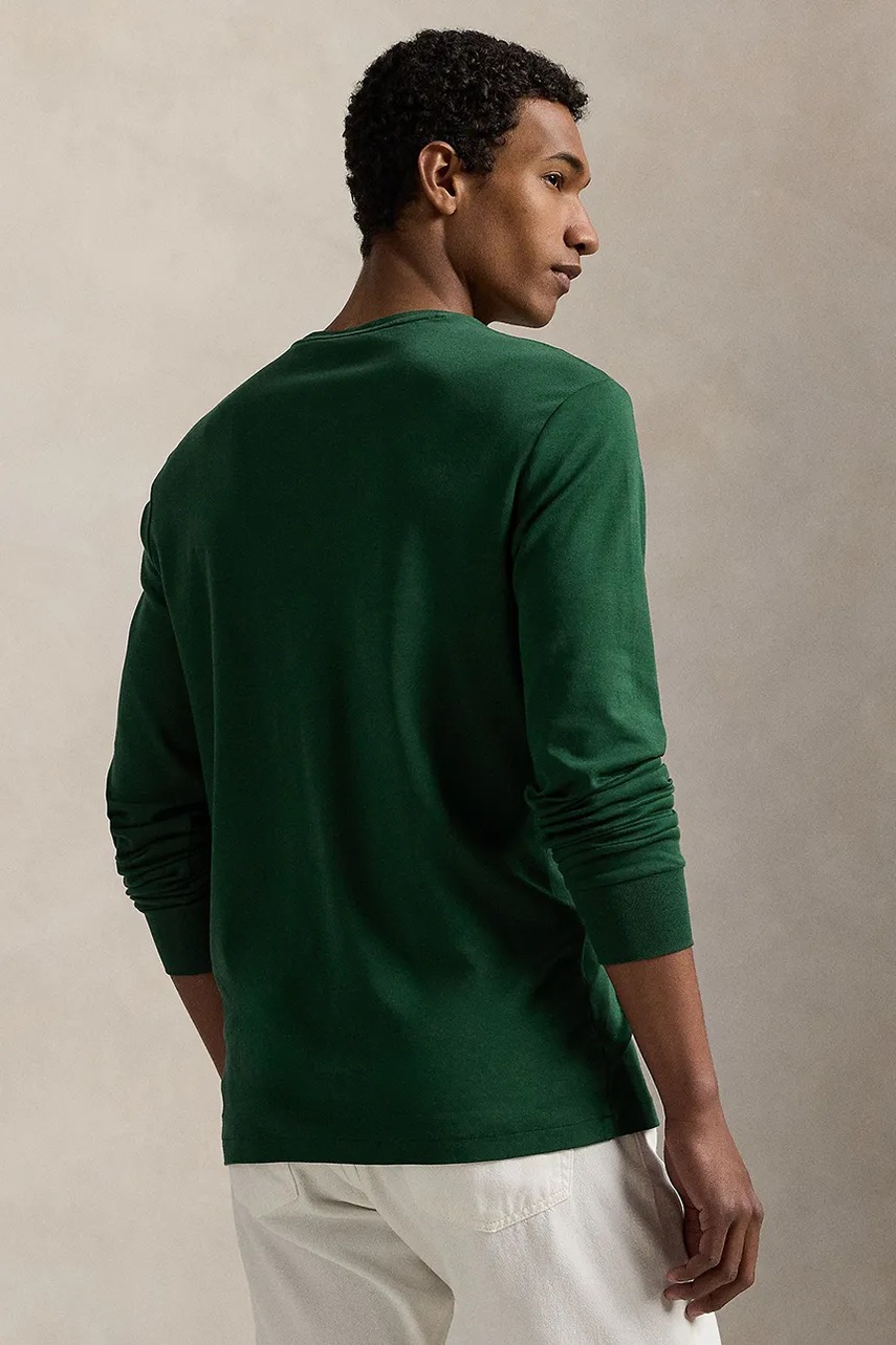 Хлопковый лонгслив Polo Ralph Lauren цвет зелёный однотонная 710760121