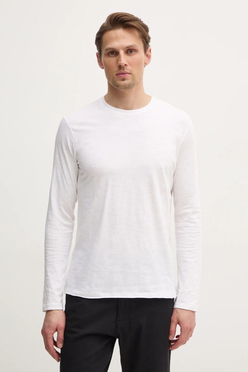 Sisley longsleeve din bumbac culoarea negru, neted, 3WF0S1013