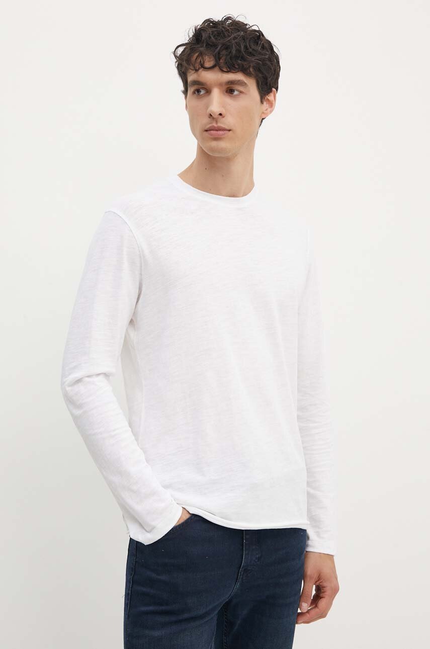 Sisley longsleeve din bumbac culoarea alb, neted, 3WF0S1013