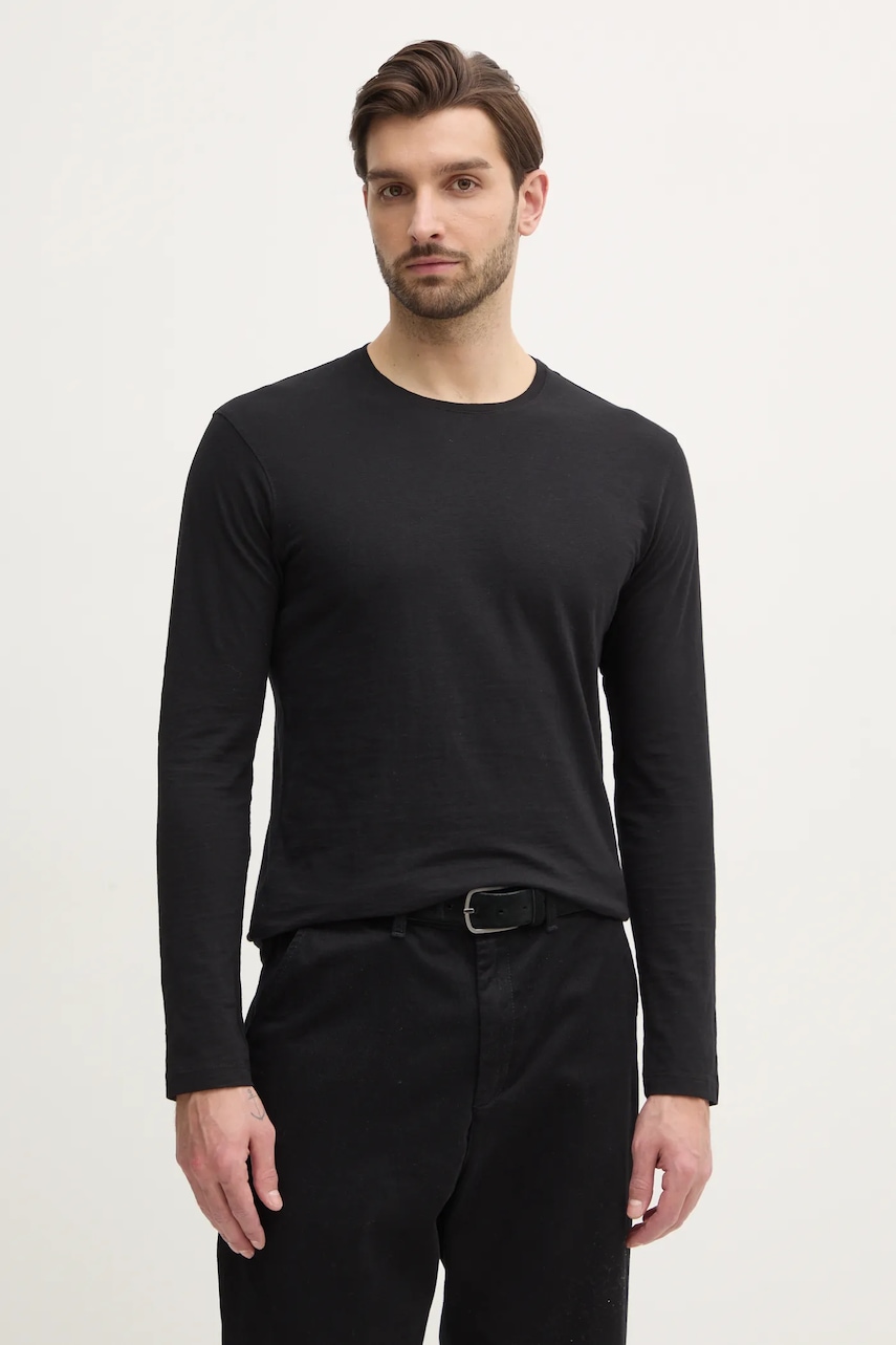 Sisley longsleeve din bumbac culoarea negru, neted, 3WF0S1013