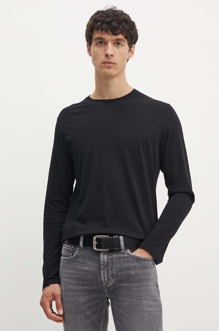 Sisley longsleeve din bumbac culoarea negru, neted, 3WF0S1013