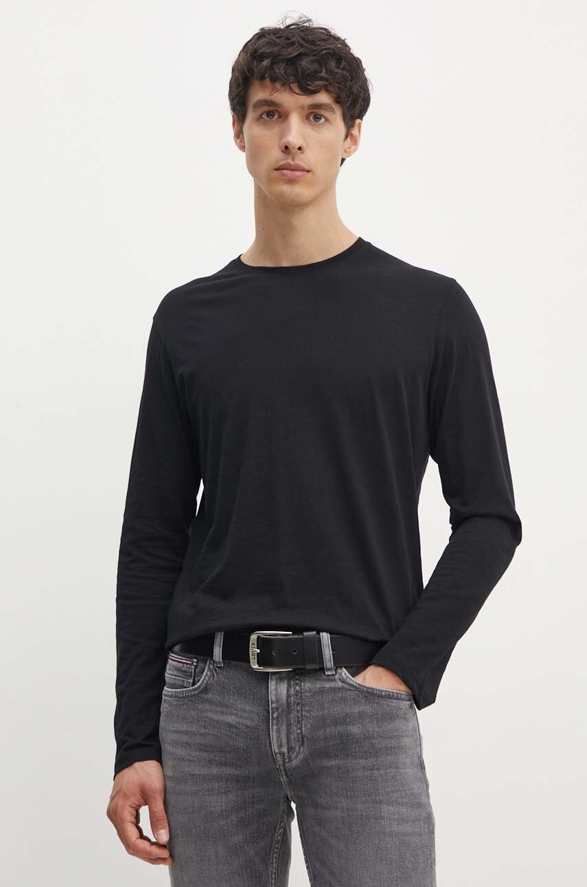 Sisley longsleeve din bumbac culoarea negru, neted, 3WF0S1013