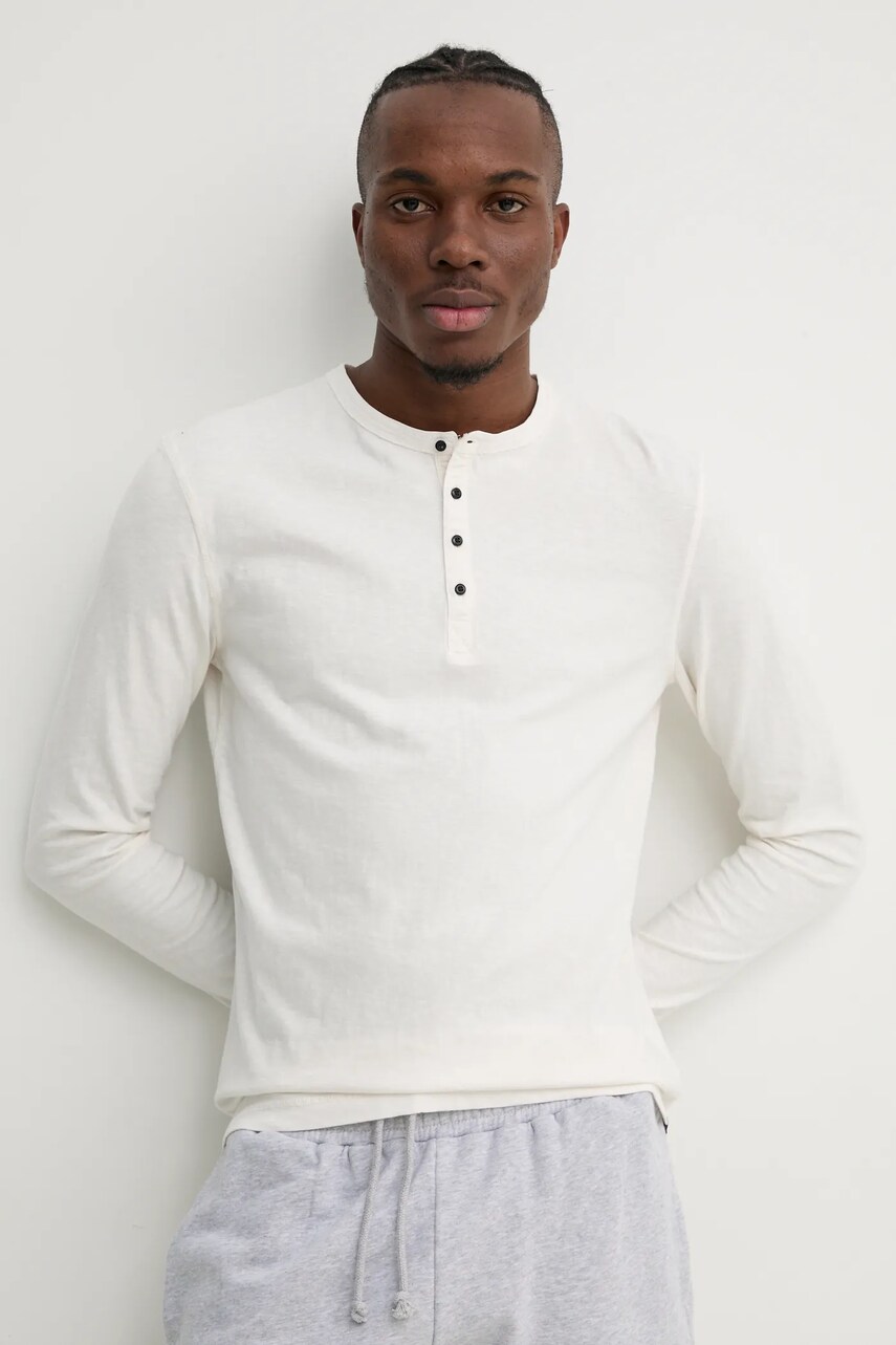 Superdry longsleeve din bumbac culoarea bej, uni, M6010843A-1TC