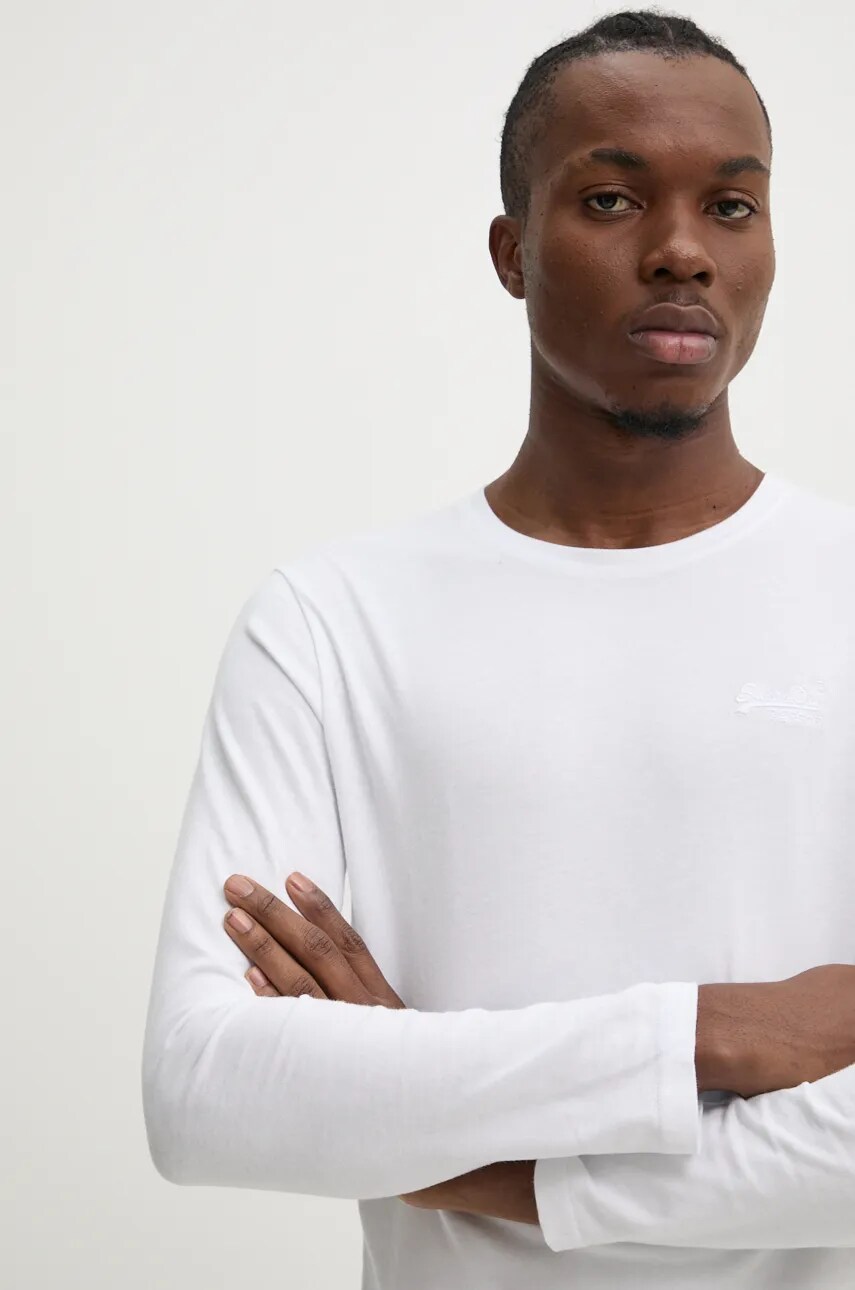 Superdry longsleeve din bumbac culoarea alb, neted, M6010857A-01C