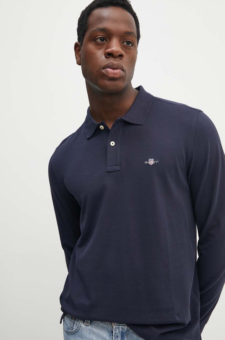 Gant longsleeve din bumbac culoarea albastru marin, cu imprimeu, 2230