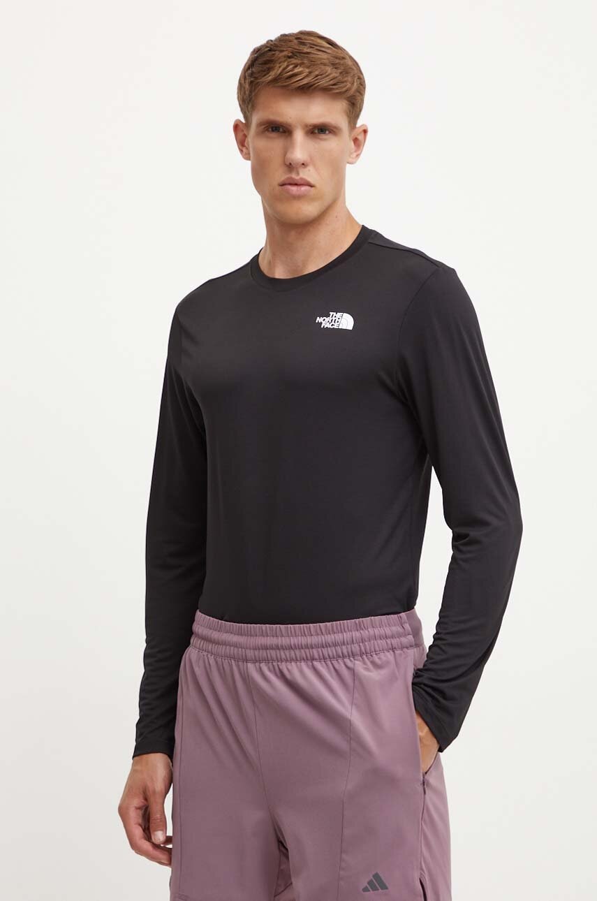 The North Face longsleeve sport 24/7 culoarea negru, neted, NF0A894AJK31