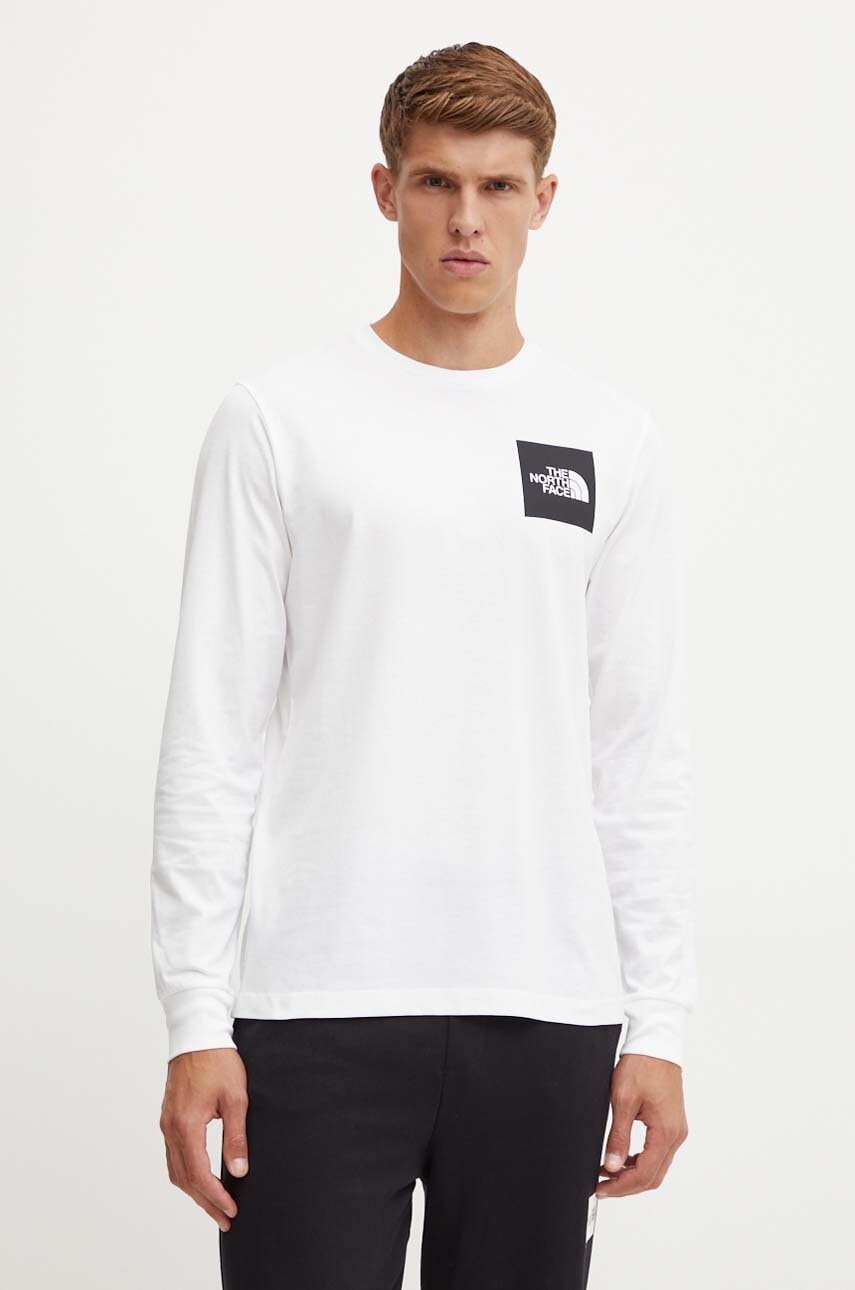 The North Face longsleeve L/S Fine Tee barbati, culoarea alb, cu imprimeu, NF0A8A6PFN41