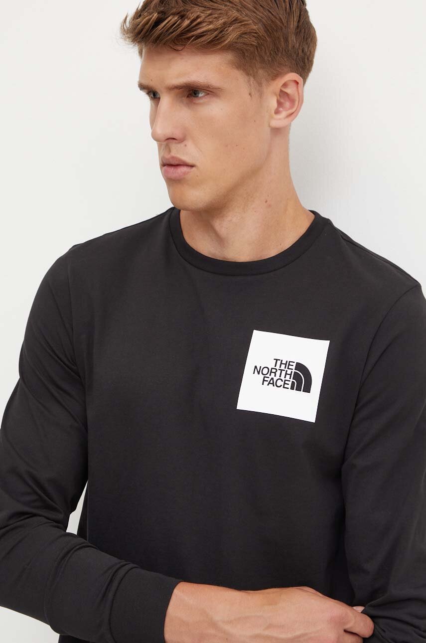 The North Face longsleeve L/S Fine Tee barbati, culoarea negru, cu imprimeu, NF0A8A6PJK31