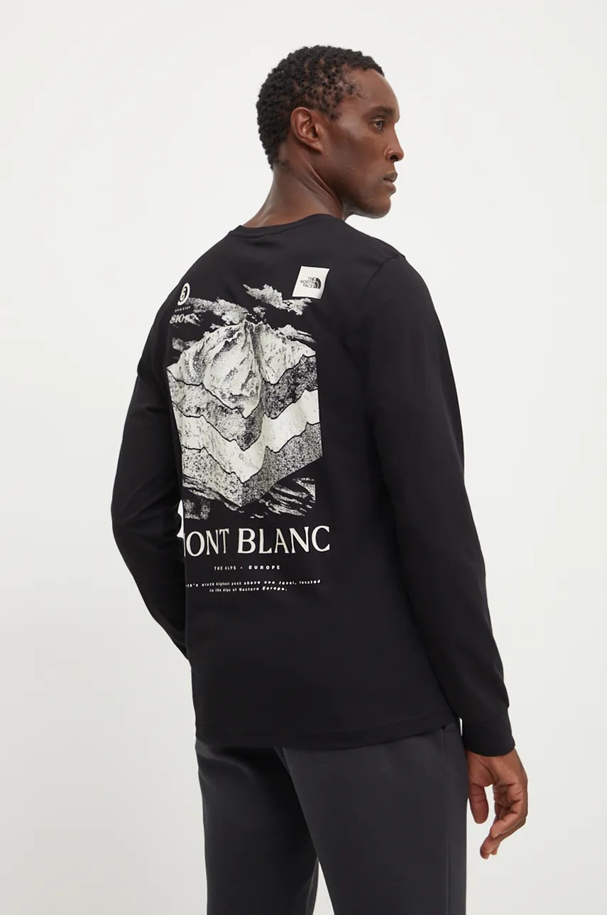 

Памучна блуза с дълги ръкави The North Face L/ Tee Topographic в черно с принт NF0A89DRJK31, Черен