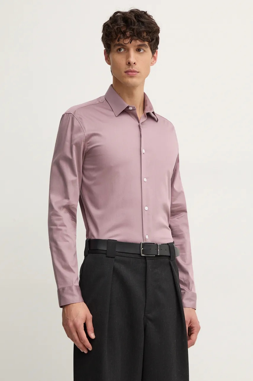 Lindbergh camasa barbati, culoarea roz, cu guler clasic, slim, 30-208108