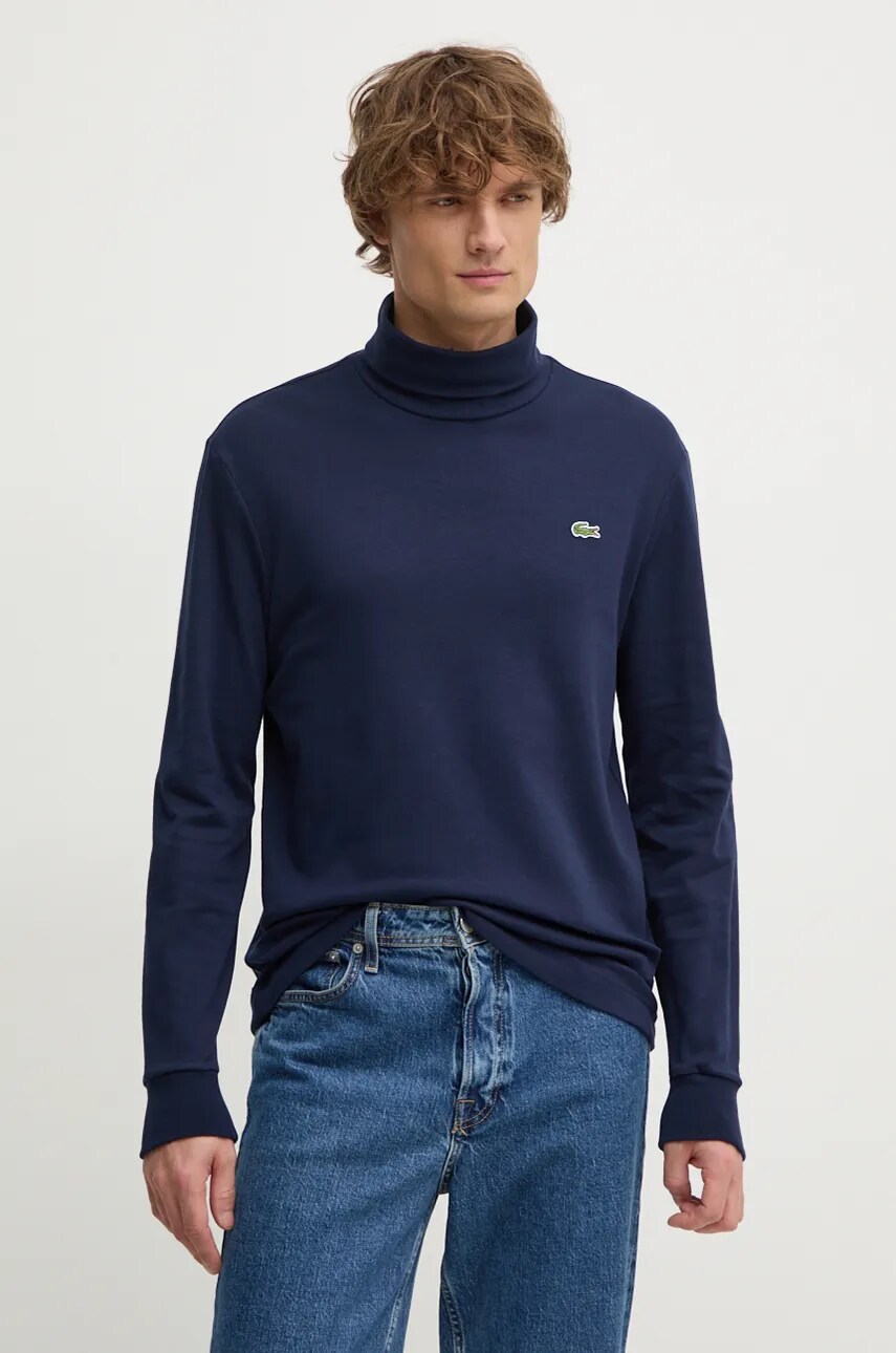 Lacoste longsleeve din bumbac culoarea albastru marin, neted, UH2828