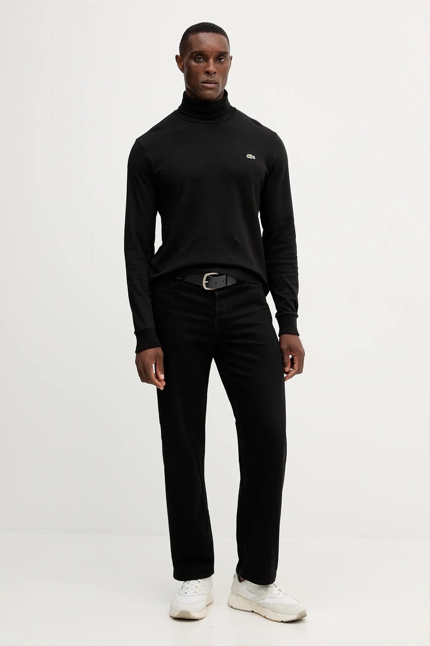 Хлопковый лонгслив Lacoste цвет синий однотонный UH2828