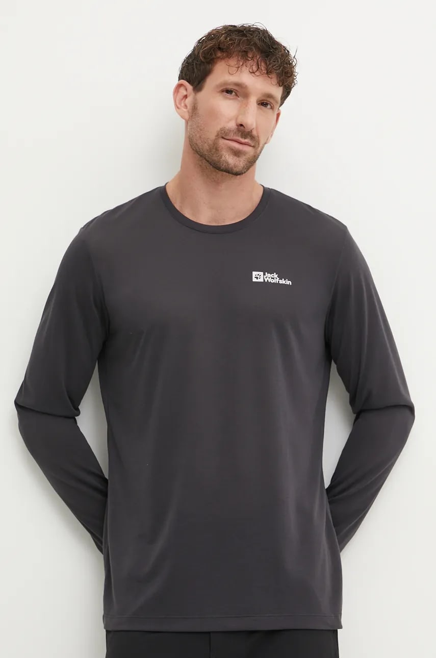 Jack Wolfskin longsleeve sport Vonnan culoarea negru, neted, A60291 Jack Wolfskin longsleeve sport Vonnan culoarea negru, neted, A60291