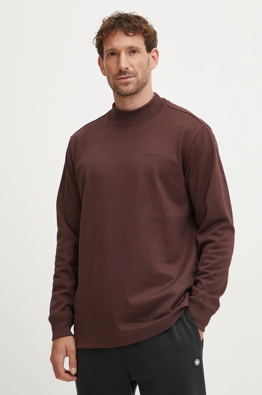adidas Originals longsleeve din bumbac Longsleeve Mock Neck culoarea bordo, neted, IW3258