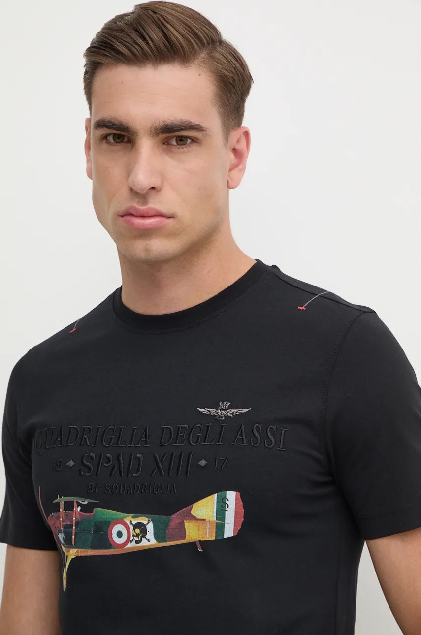 

Памучна тениска Aeronautica Militare в черно с принт TS2251J635, Черен