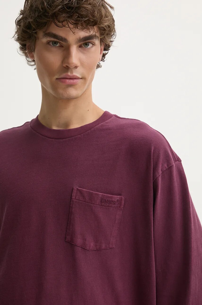 Levi\'s longsleeve din bumbac culoarea bordo, neted, A9247