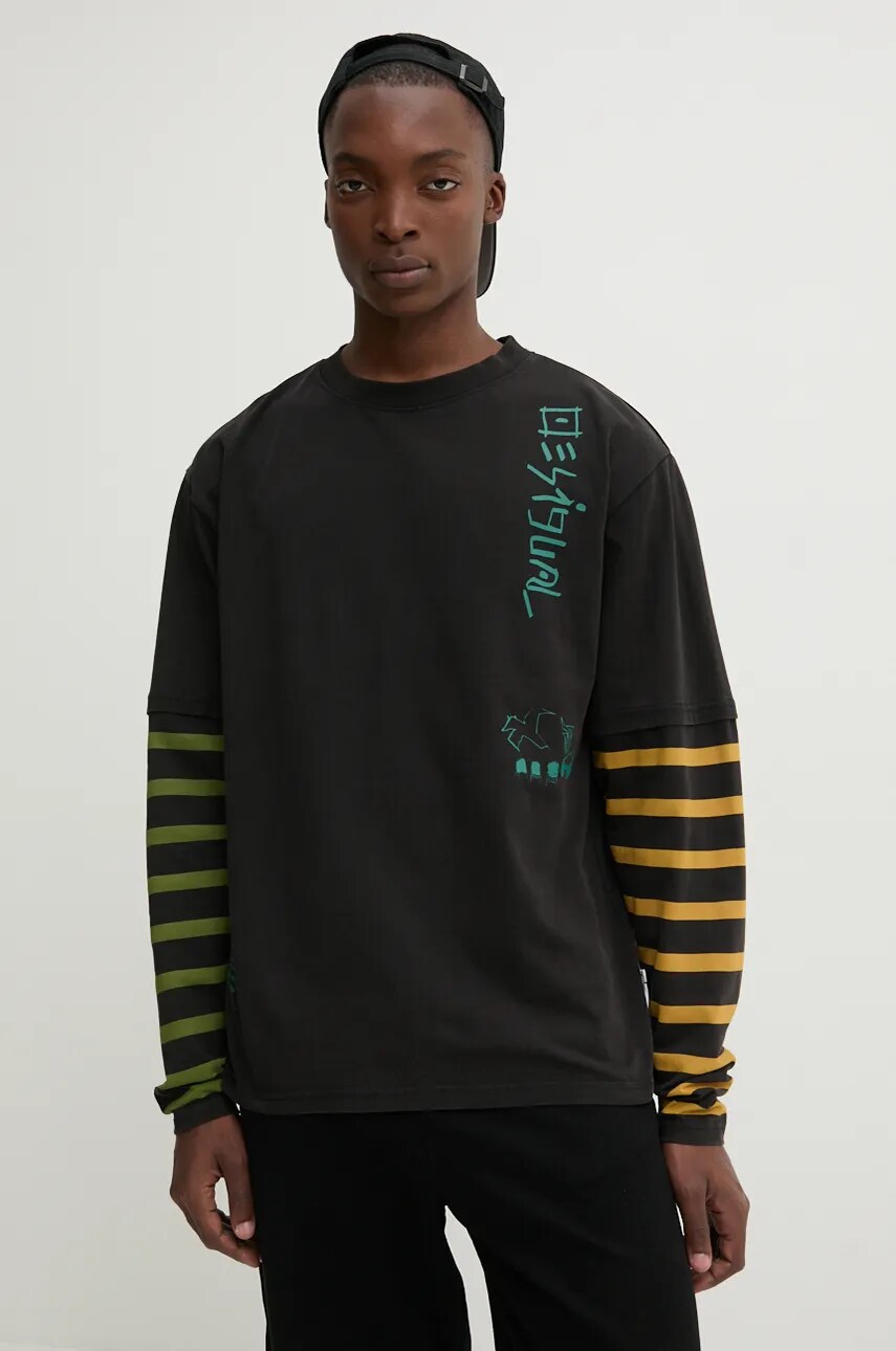 Desigual longsleeve din bumbac PAUL culoarea negru, modelator, 24WMTK22