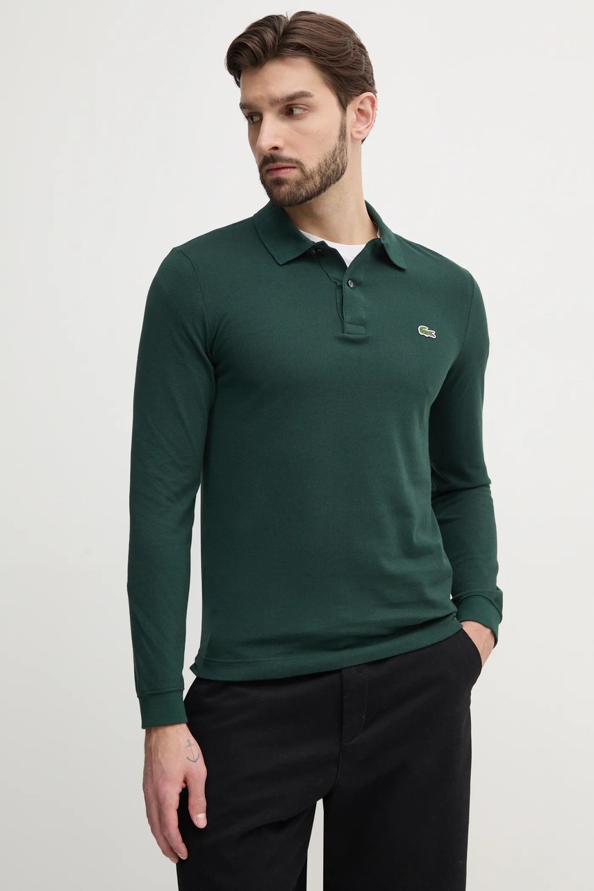 Lacoste longsleeve din bumbac culoarea verde, uni, PH4013