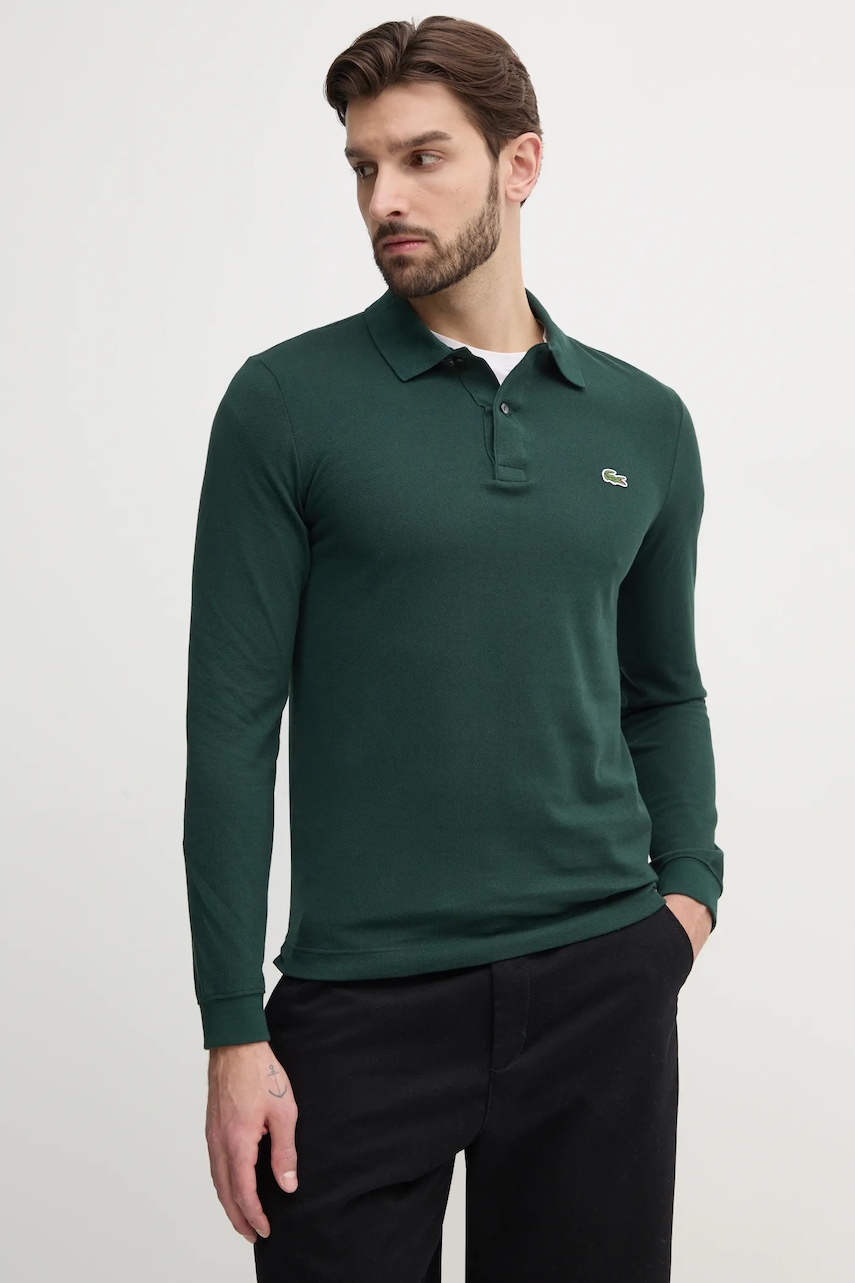 Lacoste longsleeve din bumbac culoarea verde, uni, PH4013