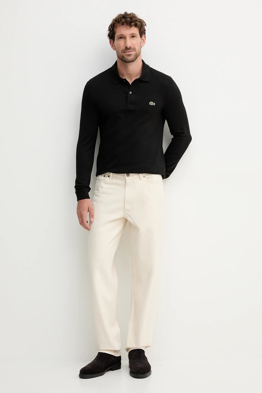 Хлопковый лонгслив Lacoste цвет зелёный однотонный PH4013