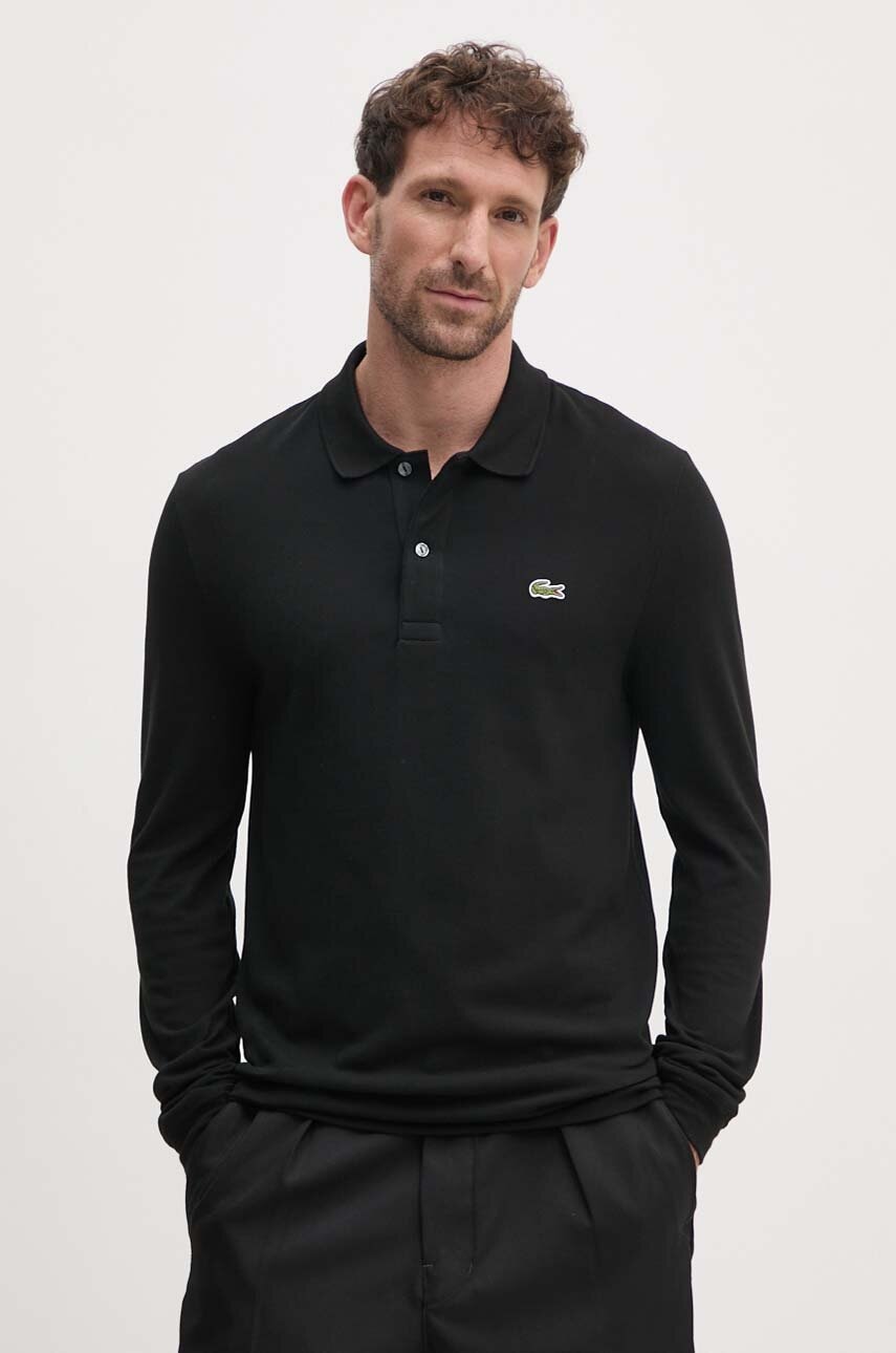 Lacoste longsleeve din bumbac culoarea negru, neted, PH4013