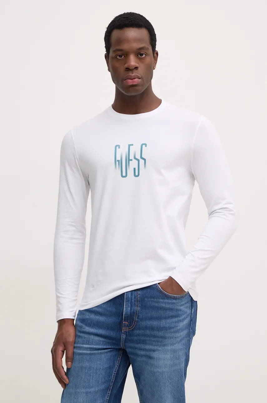 

Блуза с дълги ръкави Guess в бяло с принт M4BI34.J1314, Бял