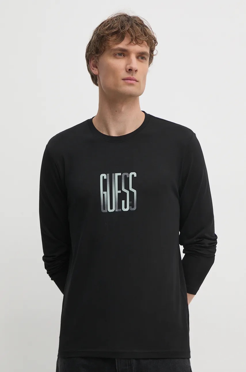 

Блуза с дълги ръкави Guess в черно с принт M4BI34.J1314, Черен