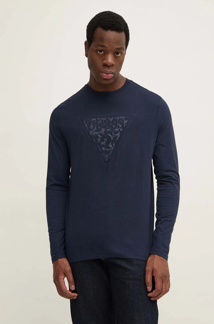 

Тениска Guess в тъмносиньо с апликация M4BI53.KCHA1, Тъмносин