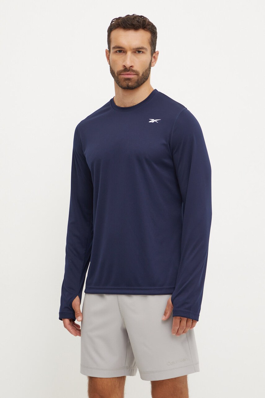 Levně Tréninkové tričko s dlouhým rukávem Reebok tmavomodrá barva, 100065328