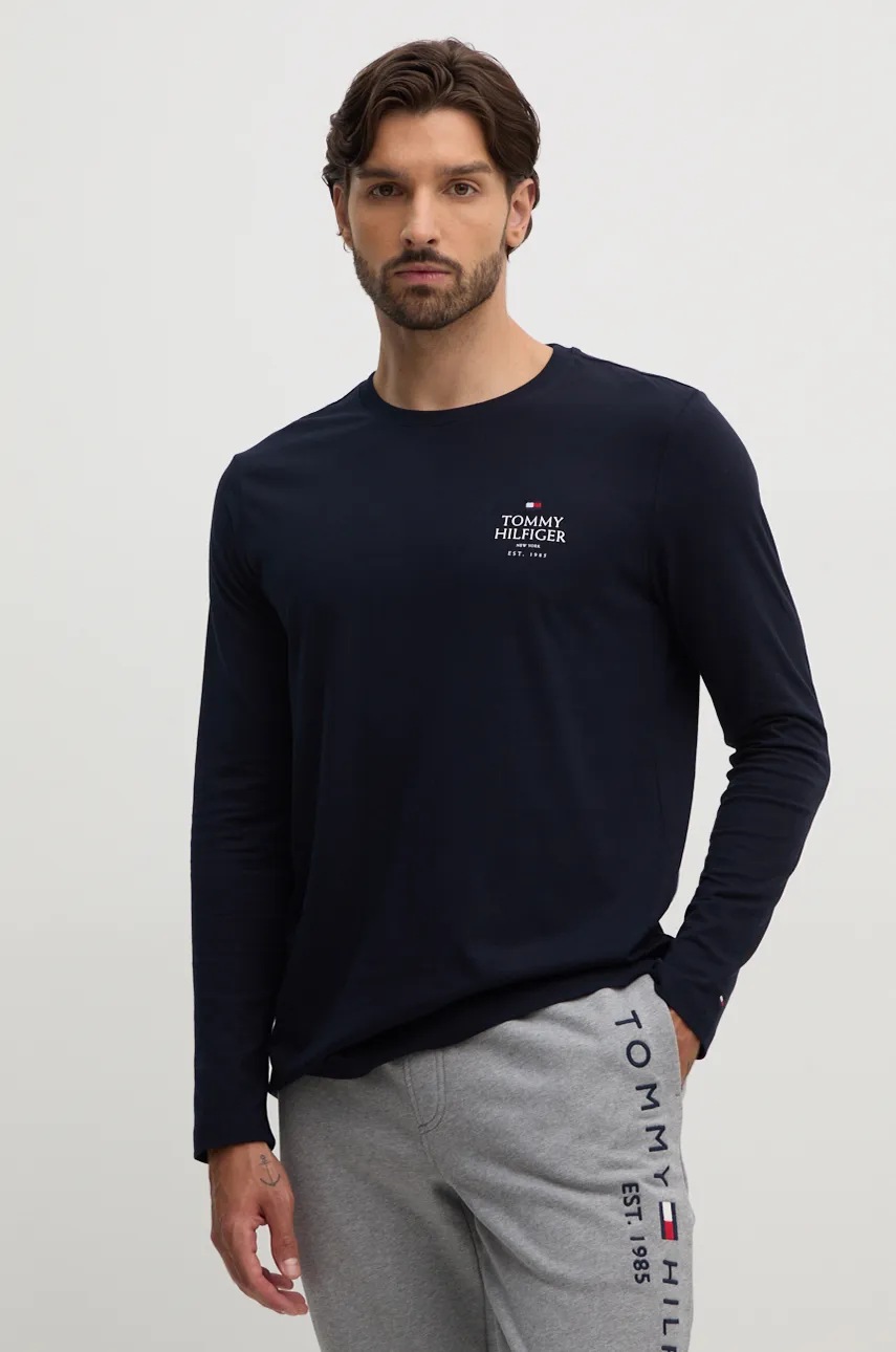 

Памучна блуза с дълги ръкави Tommy Hilfiger в тъмносиньо с принт MW0MW36501, Тъмносин