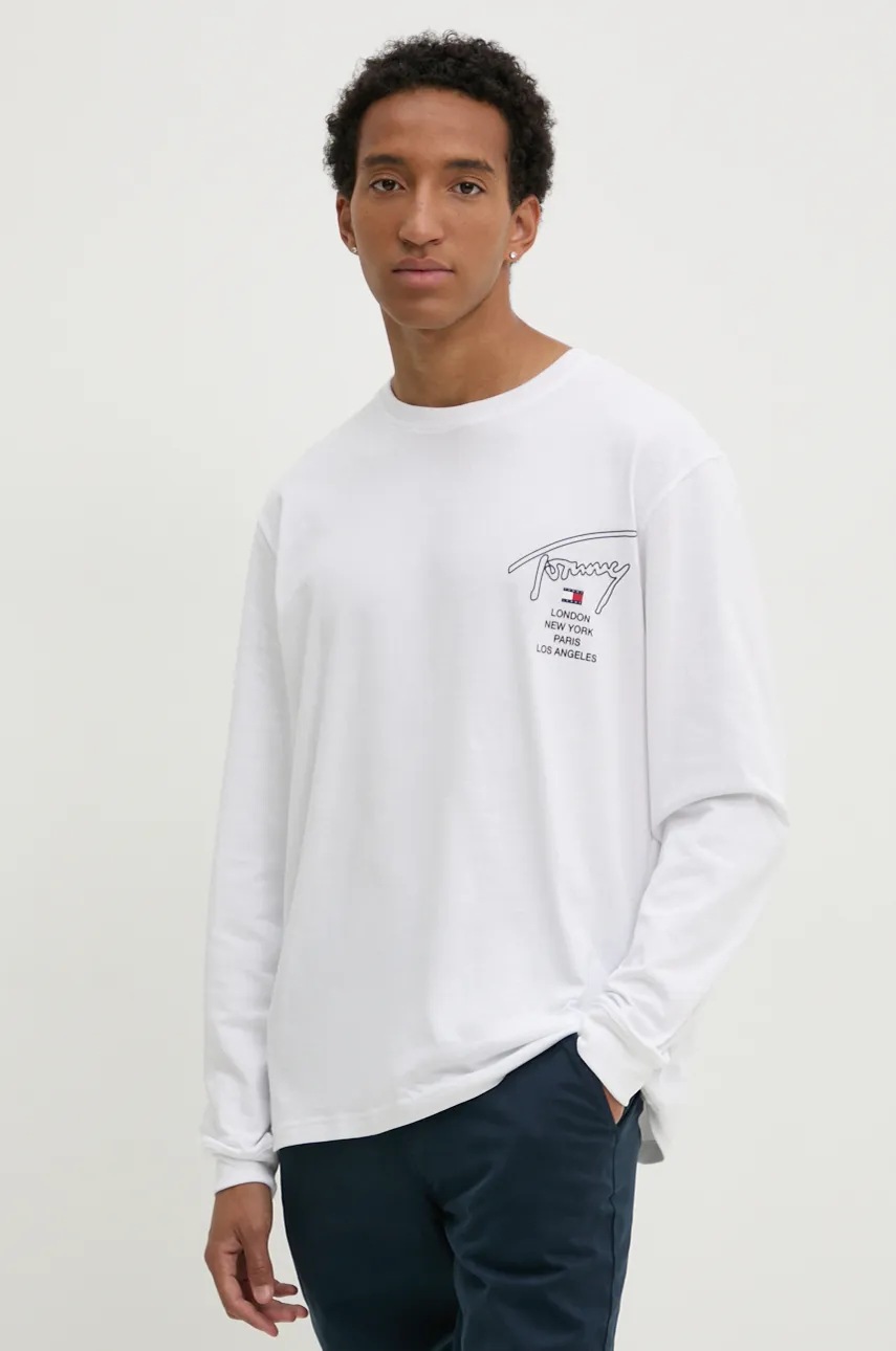 

Памучна блуза с дълги ръкави Tommy Jeans в бяло с апликация DM0DM20105, Бял