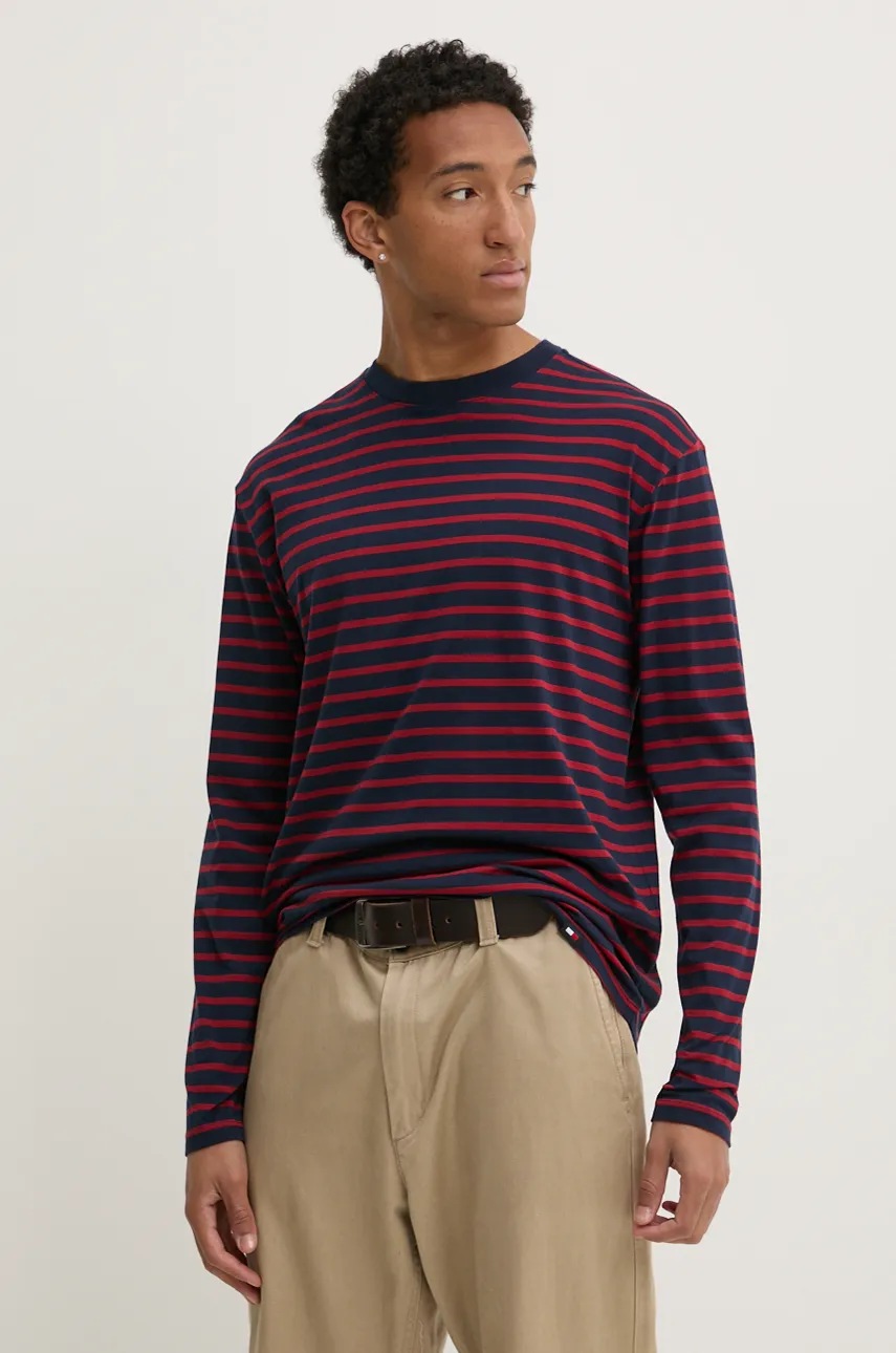 

Памучна блуза с дълги ръкави Tommy Jeans в бордо с десен DM0DM20603