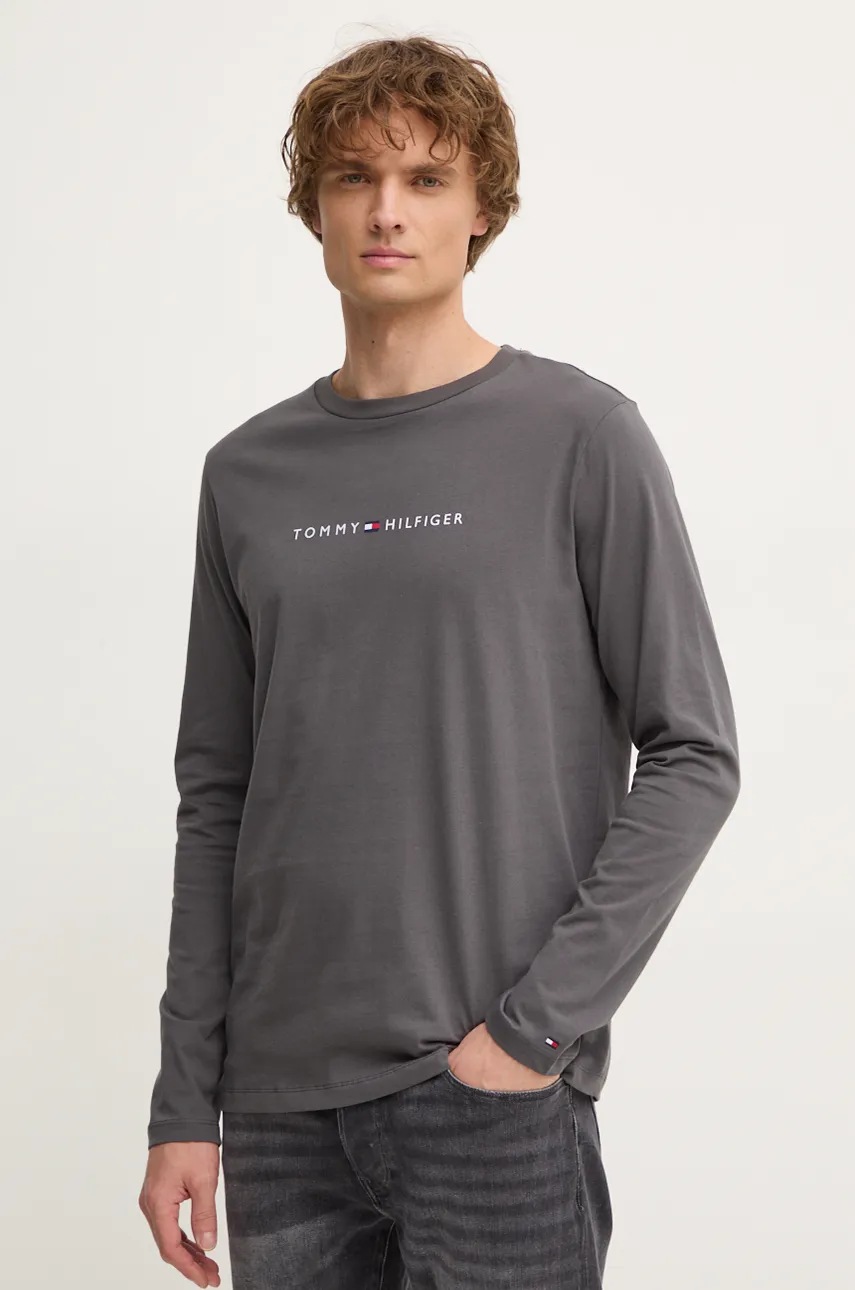 

Памучна блуза с дълги ръкави Tommy Hilfiger в сиво с принт UM0UM03345, Сив