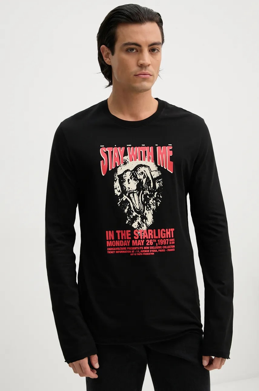 ZADIG&VOLTAIRE longsleeve din bumbac culoarea negru, cu imprimeu, JMTS00653