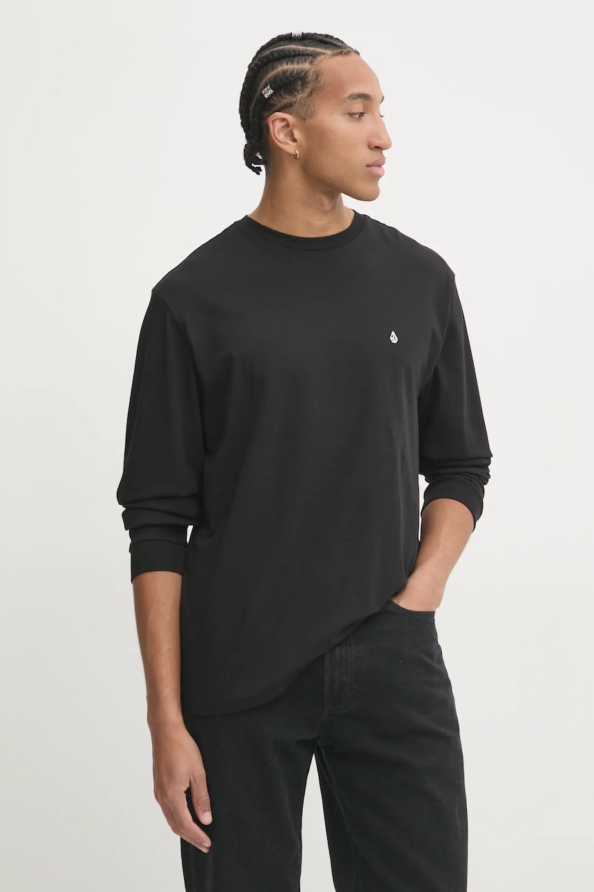 Volcom longsleeve din bumbac culoarea negru, neted, A3632406