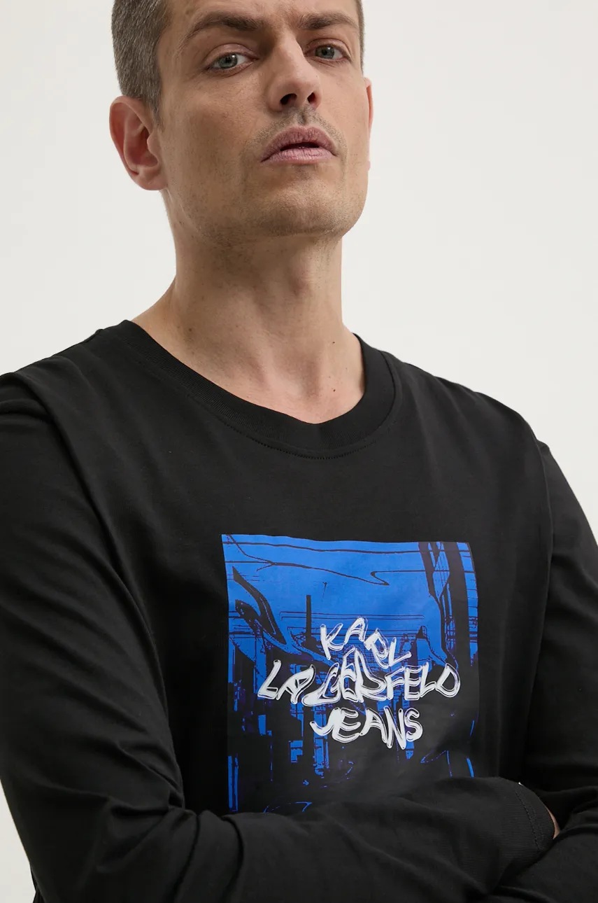 Бавовняний лонгслів Karl Lagerfeld Jeans колір чорний з принтом 246D1708 