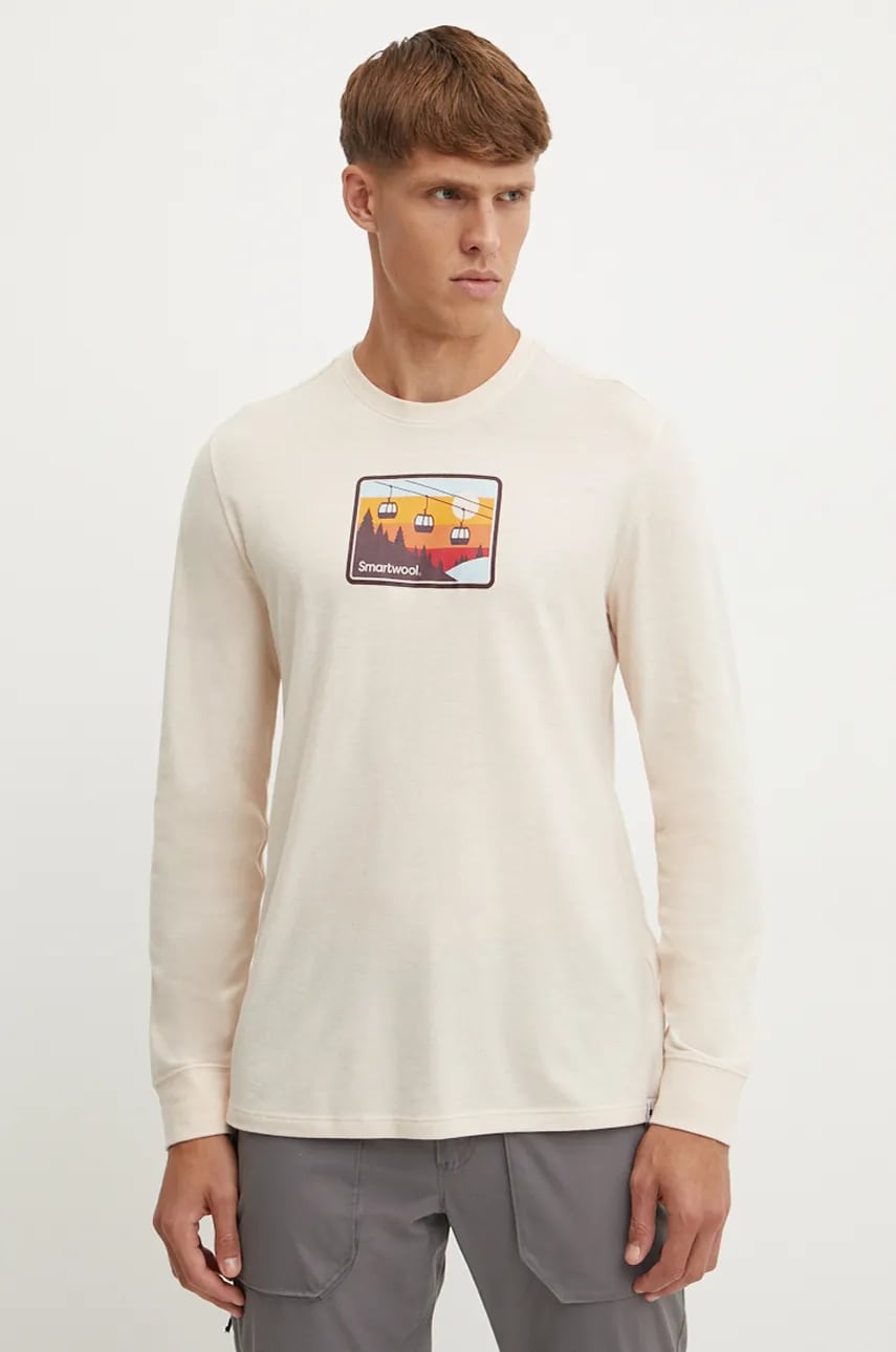 Smartwool longsleeve sport Gondola Ride culoarea bej, cu imprimeu, SW002600 Smartwool longsleeve sport Gondola Ride culoarea bej, cu imprimeu, SW002600