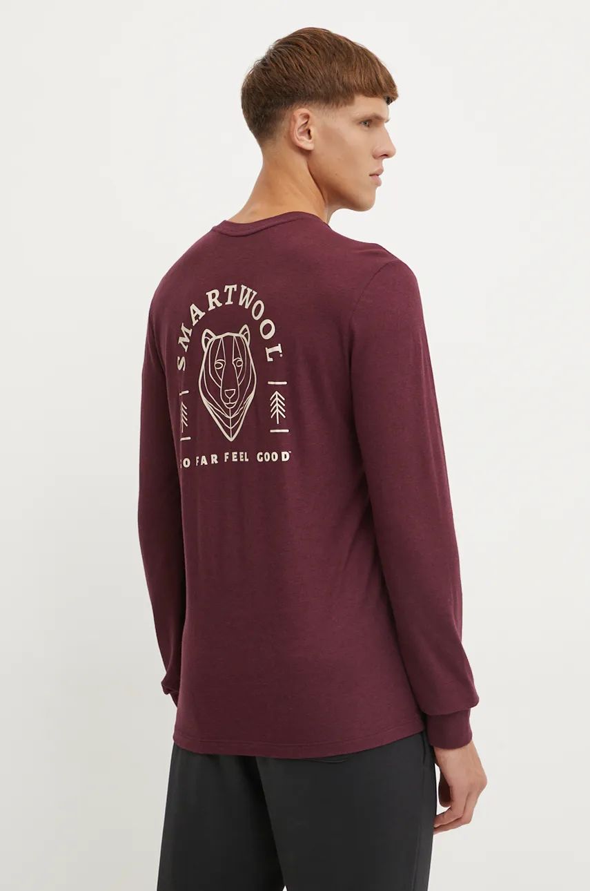 Smartwool longsleeve sport Bear Stare culoarea bordo, cu imprimeu, SW002598