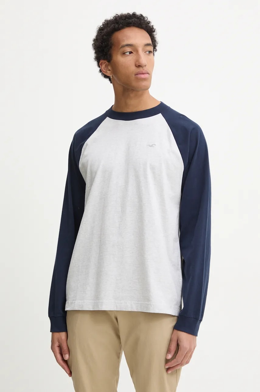 Hollister Co. longsleeve din bumbac culoarea gri, modelator, KI324-4170