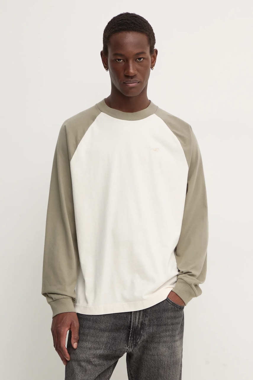 Hollister Co. longsleeve din bumbac culoarea bej, neted, KI324-4170 Hollister Co. longsleeve din bumbac culoarea bej, neted, KI324-4170