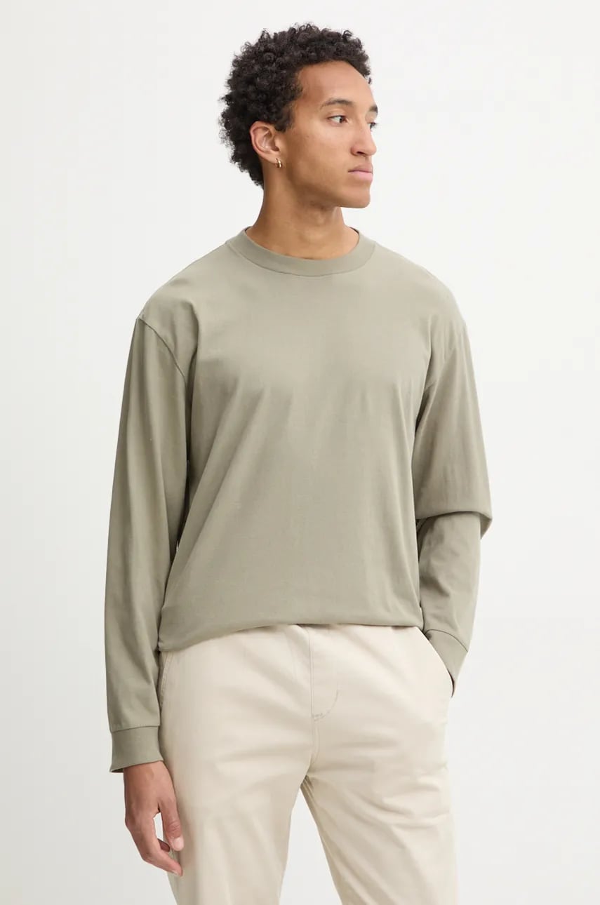 Hollister Co. longsleeve din bumbac culoarea verde, neted, KI324-4171 Hollister Co. longsleeve din bumbac culoarea verde, neted, KI324-4171