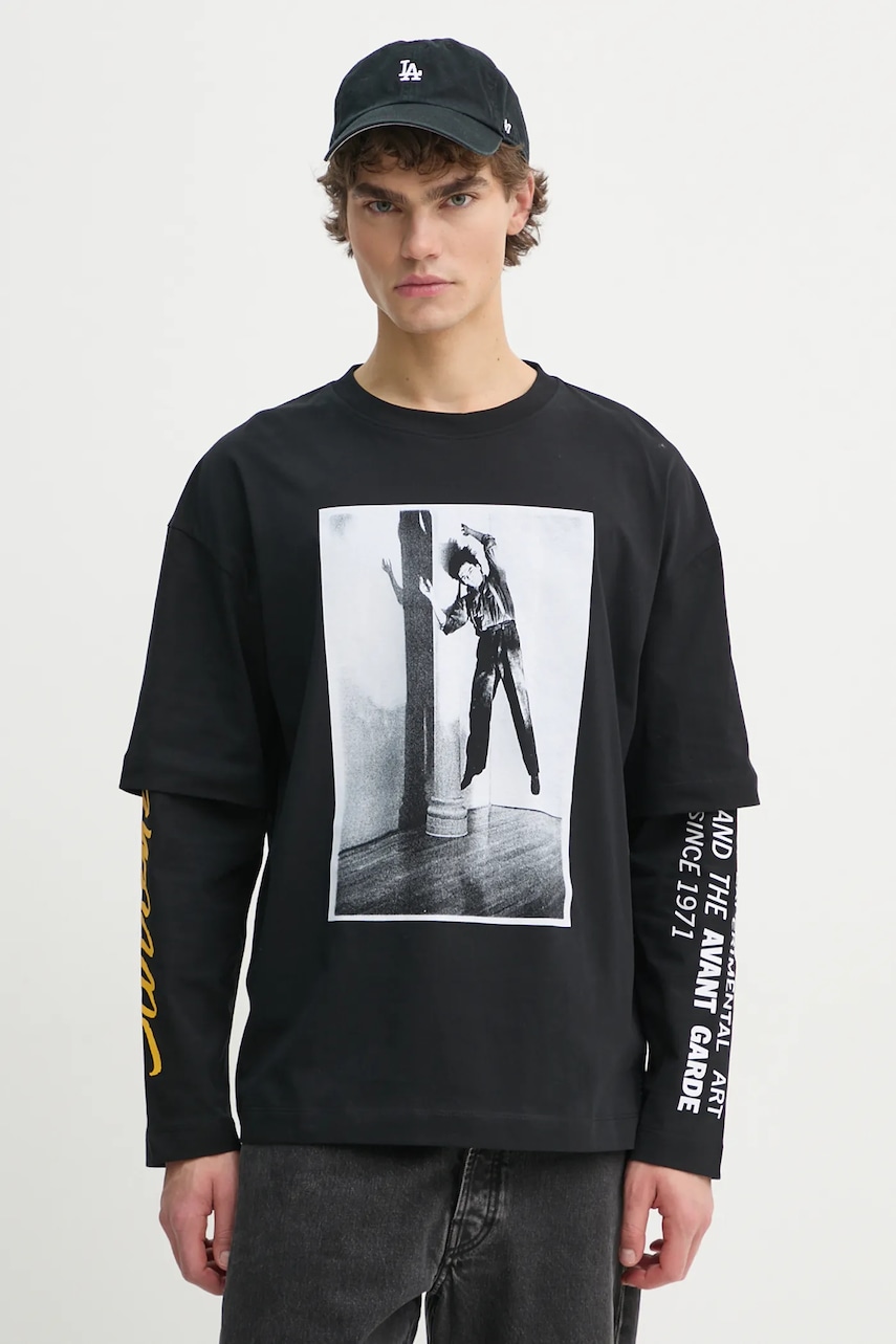 Études Studio longsleeve din bumbac culoarea negru, cu imprimeu, H24MCTSH186